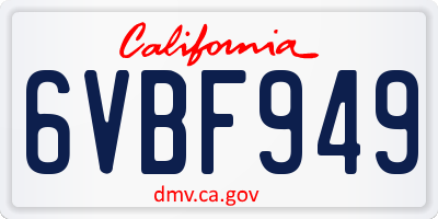 CA license plate 6VBF949
