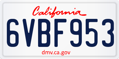 CA license plate 6VBF953