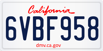 CA license plate 6VBF958