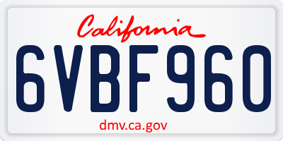 CA license plate 6VBF960