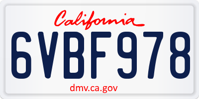 CA license plate 6VBF978