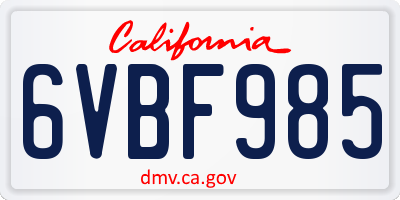 CA license plate 6VBF985
