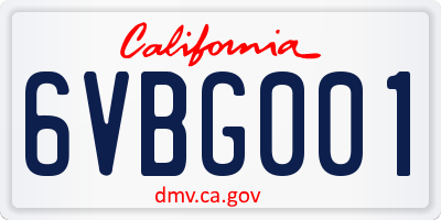 CA license plate 6VBG001