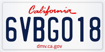 CA license plate 6VBG018