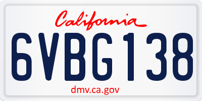 CA license plate 6VBG138