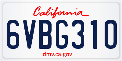 CA license plate 6VBG310