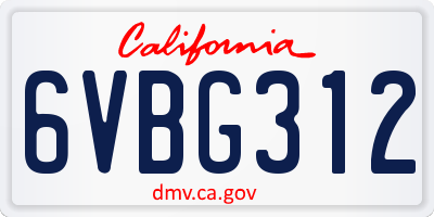 CA license plate 6VBG312