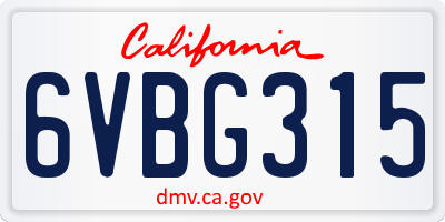CA license plate 6VBG315