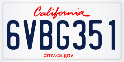 CA license plate 6VBG351