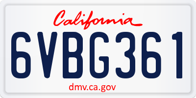CA license plate 6VBG361