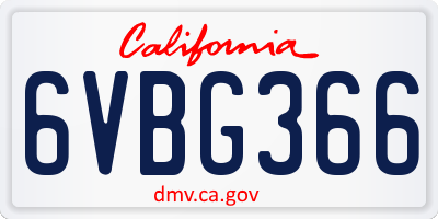 CA license plate 6VBG366