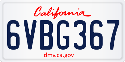 CA license plate 6VBG367