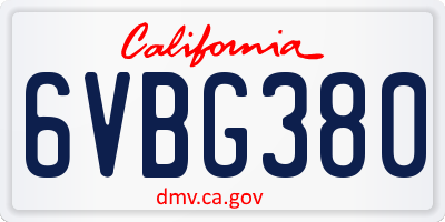 CA license plate 6VBG380