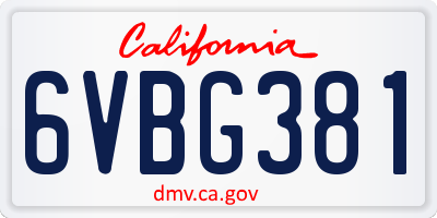 CA license plate 6VBG381