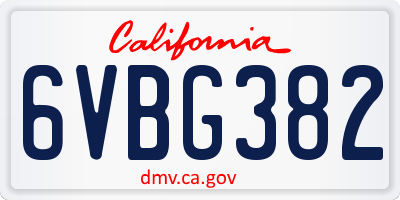 CA license plate 6VBG382