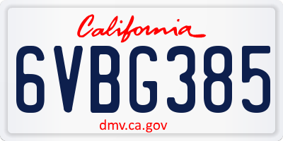 CA license plate 6VBG385