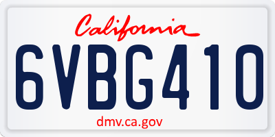 CA license plate 6VBG410