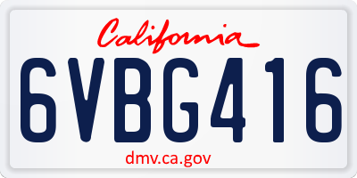 CA license plate 6VBG416