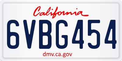 CA license plate 6VBG454