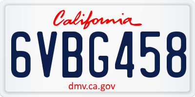 CA license plate 6VBG458