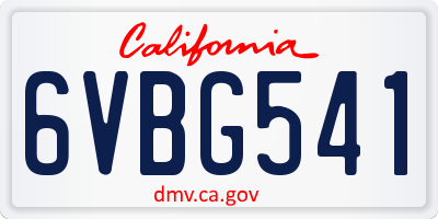 CA license plate 6VBG541