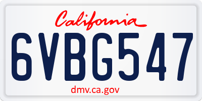CA license plate 6VBG547