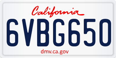 CA license plate 6VBG650