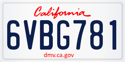 CA license plate 6VBG781