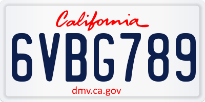 CA license plate 6VBG789