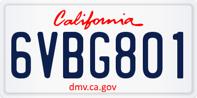 CA license plate 6VBG801