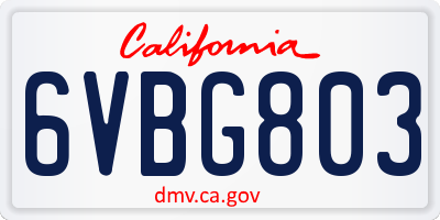 CA license plate 6VBG803