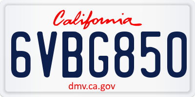 CA license plate 6VBG850