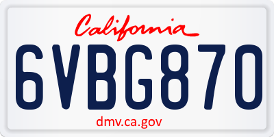 CA license plate 6VBG870