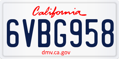 CA license plate 6VBG958