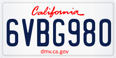 CA license plate 6VBG980