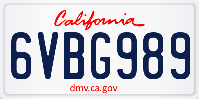 CA license plate 6VBG989