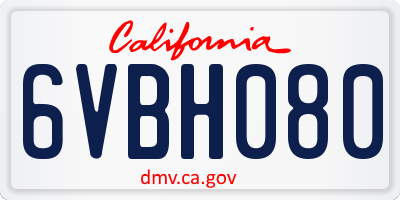 CA license plate 6VBH080