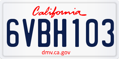CA license plate 6VBH103
