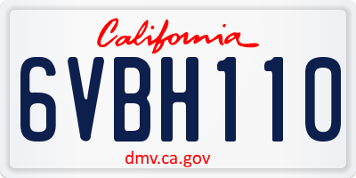 CA license plate 6VBH110