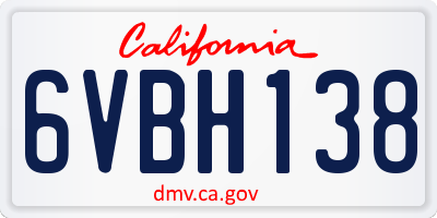 CA license plate 6VBH138