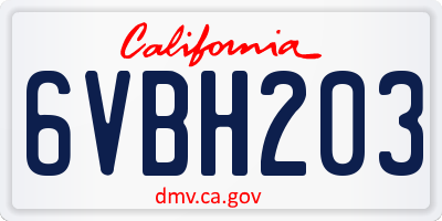CA license plate 6VBH203