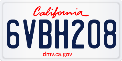 CA license plate 6VBH208