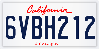 CA license plate 6VBH212