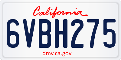 CA license plate 6VBH275