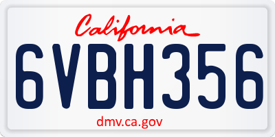 CA license plate 6VBH356