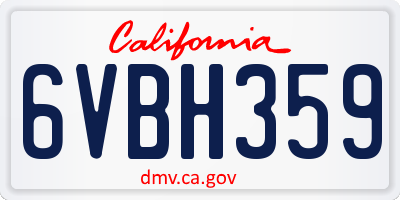 CA license plate 6VBH359