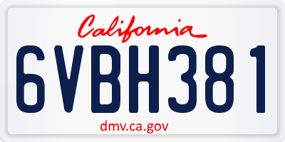 CA license plate 6VBH381