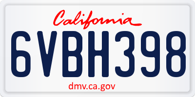 CA license plate 6VBH398