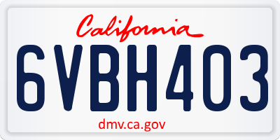 CA license plate 6VBH403