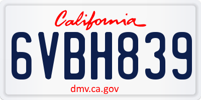 CA license plate 6VBH839